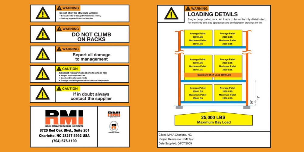 Storage Rack Load Capacity Plaques
